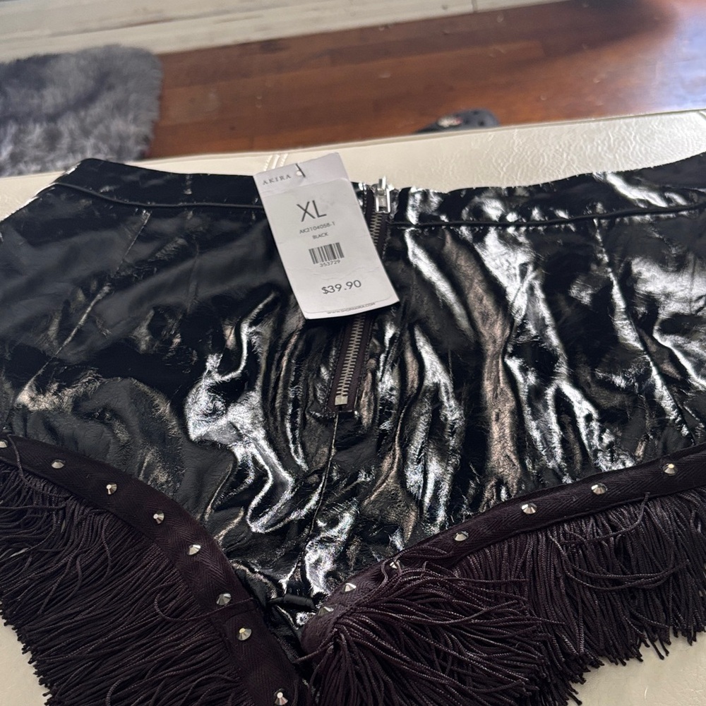 Akira  Black Fringe shorts with Stud Details